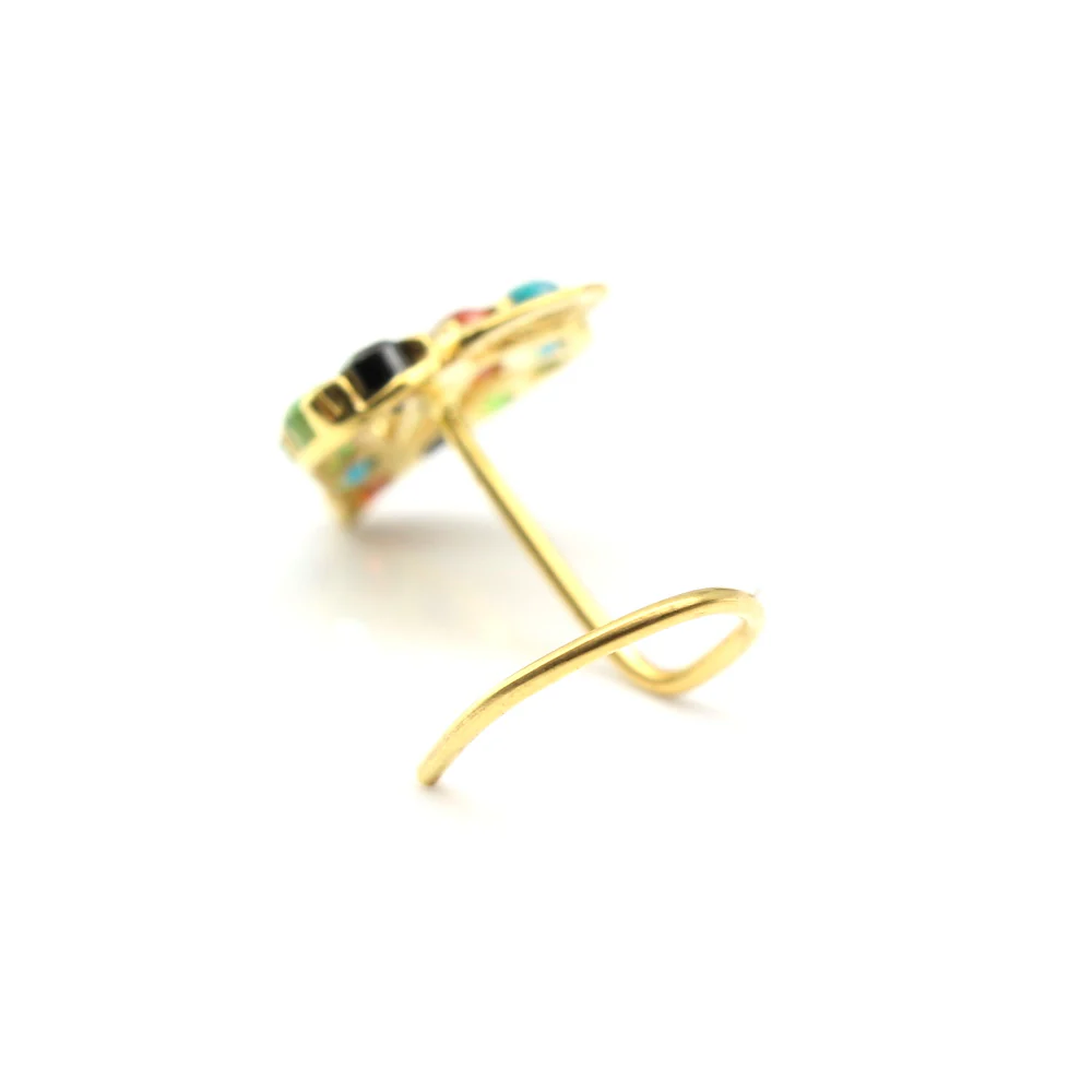 Cute Ethnic Heart 14k Real Gold CZ Corkscrew Nose Stud 24g - Image 4