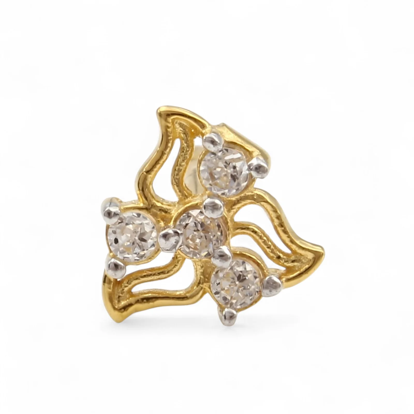 Cute floral 18K Real Gold White CZ Nose stud nose ring Push Pin - Image 3