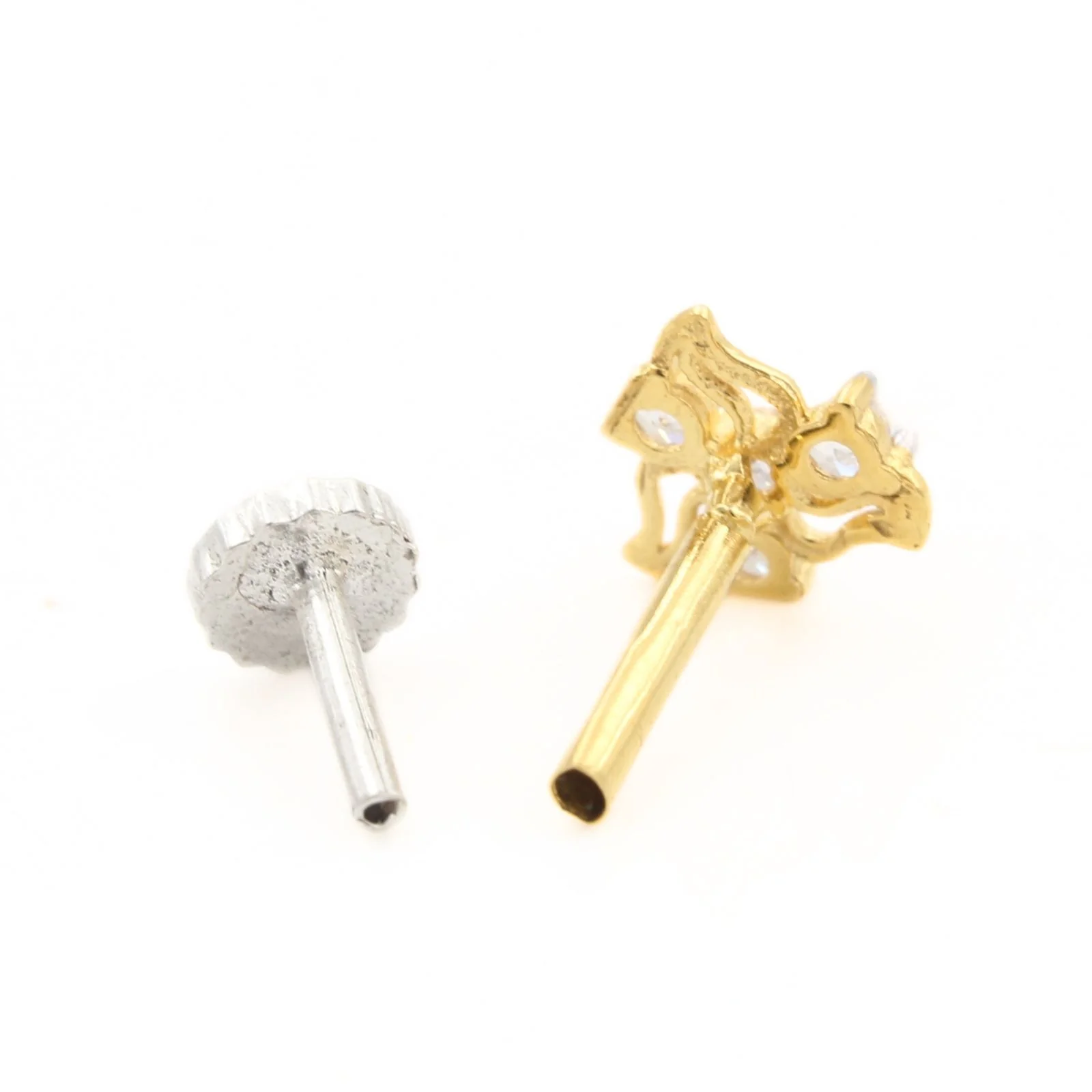 Cute floral 18K Real Gold White CZ Nose stud nose ring Push Pin - Image 4