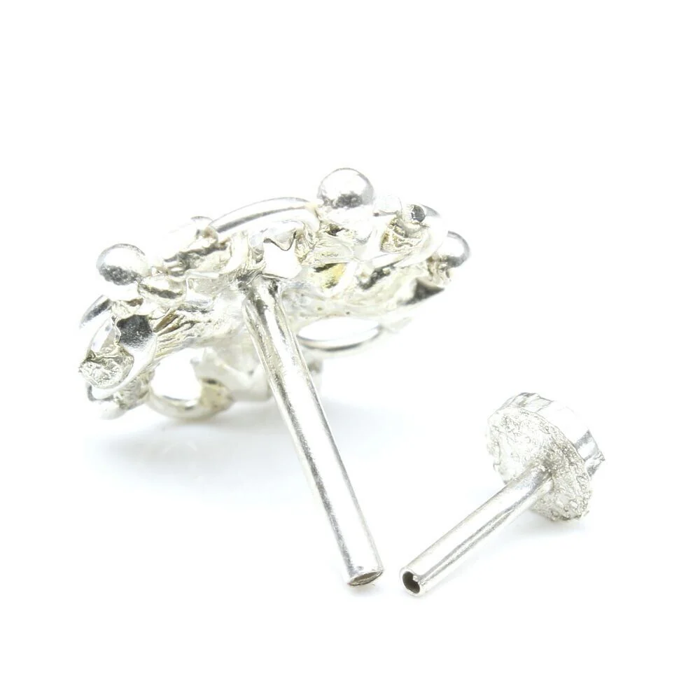 Floral Lightweight Silver Nose Pin - Image 3