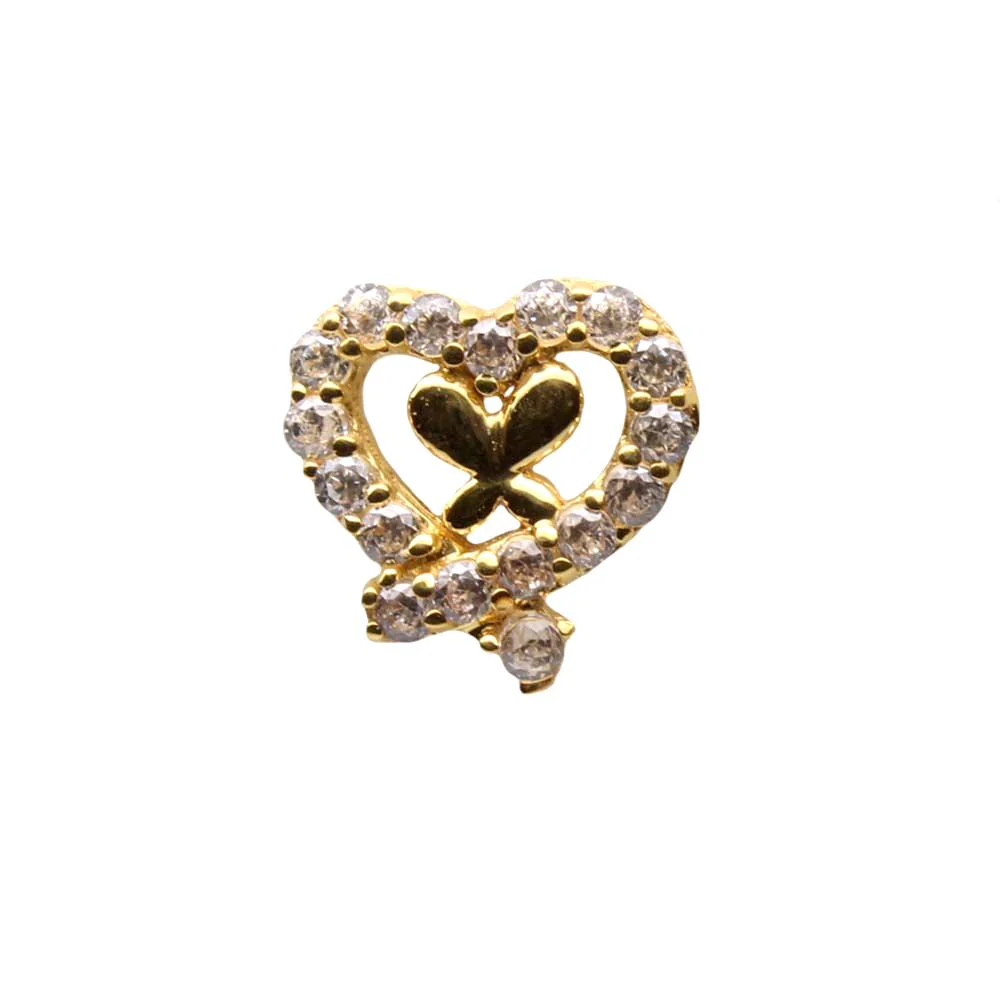 Cute Heart 14k Real Gold White CZ Corkscrew Nose Stud 24g - Image 3