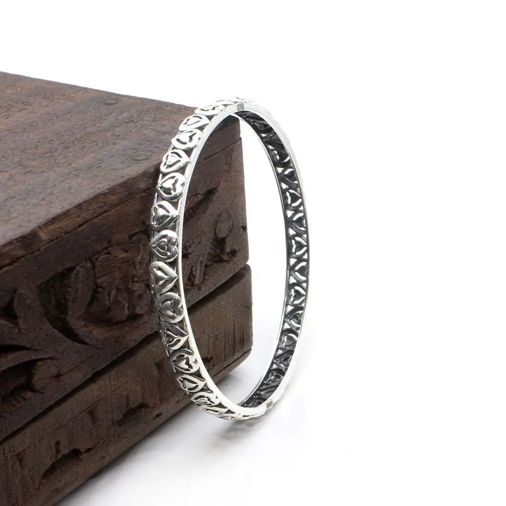 Cute Heart Real Sterling Silver Oxidized Women Bangles - 6 CM - Image 2