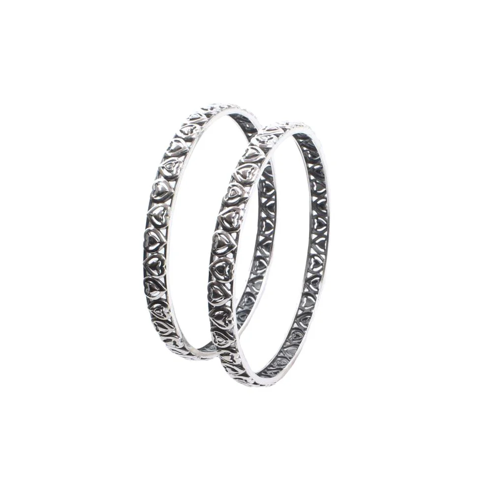 Cute Heart Real Sterling Silver Oxidized Women Bangles - 6 CM - Image 3