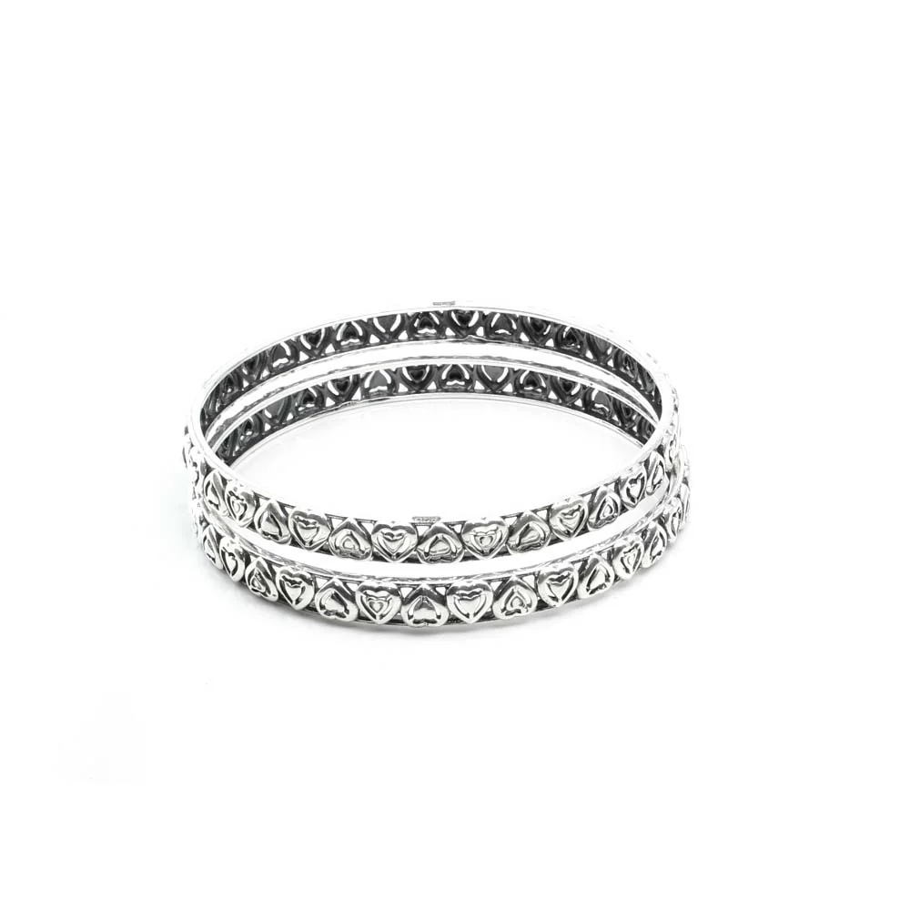 Cute Heart Real Sterling Silver Oxidized Women Bangles - 6 CM - Image 4