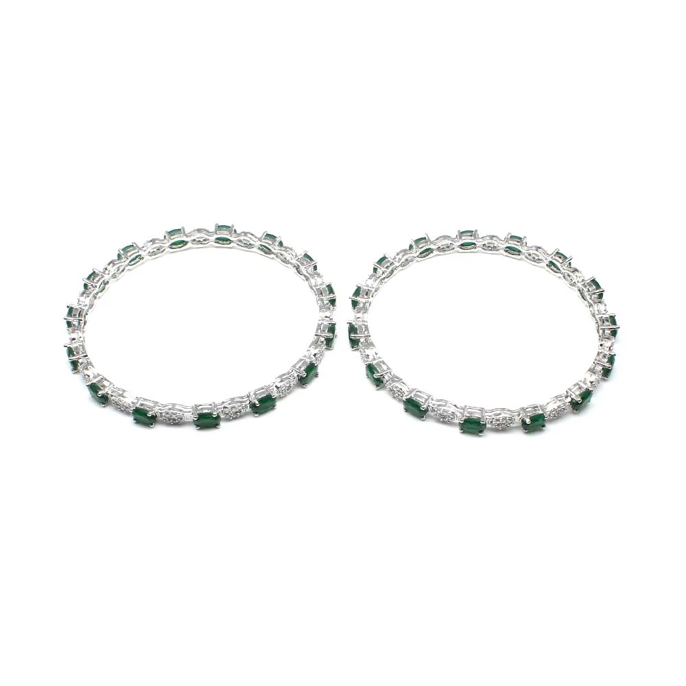 Cute Real 925 Silver Green White CZ Indian Style Women Bangles Bracelet - 6.3 CM - Image 3