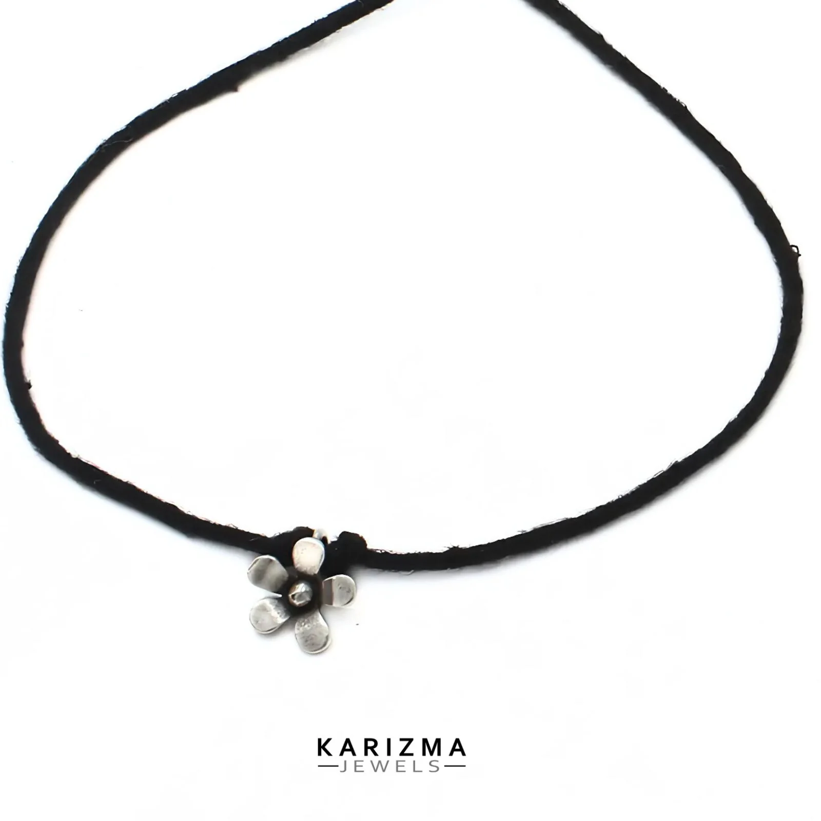 Daily Wear black thread 925 Sterling Silver Oxidized Flower charm Women single Anklet - Image 4