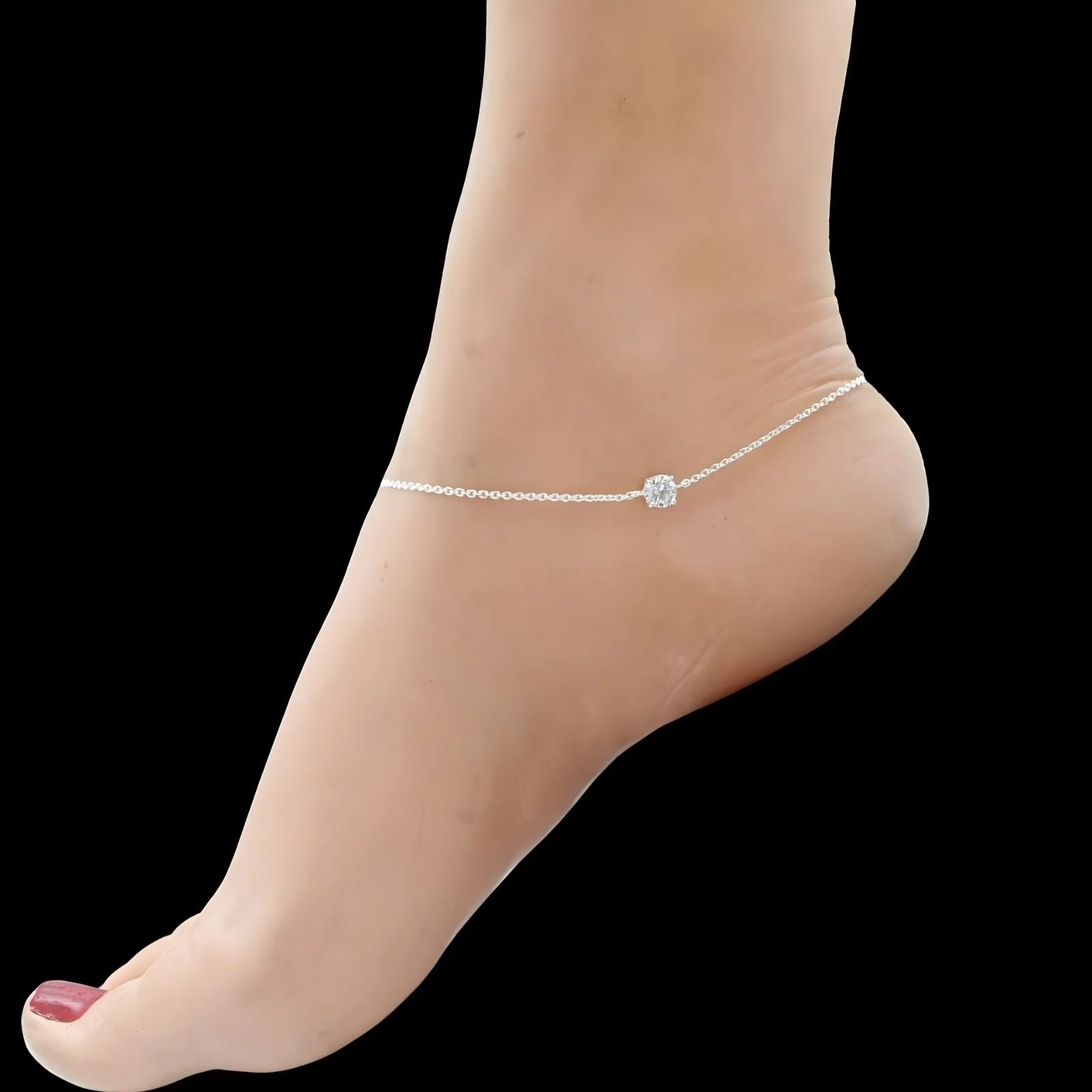 Dainty 925 Sterling Silver girlish White CZ Chain Anklet Pair 10.3" - Image 2