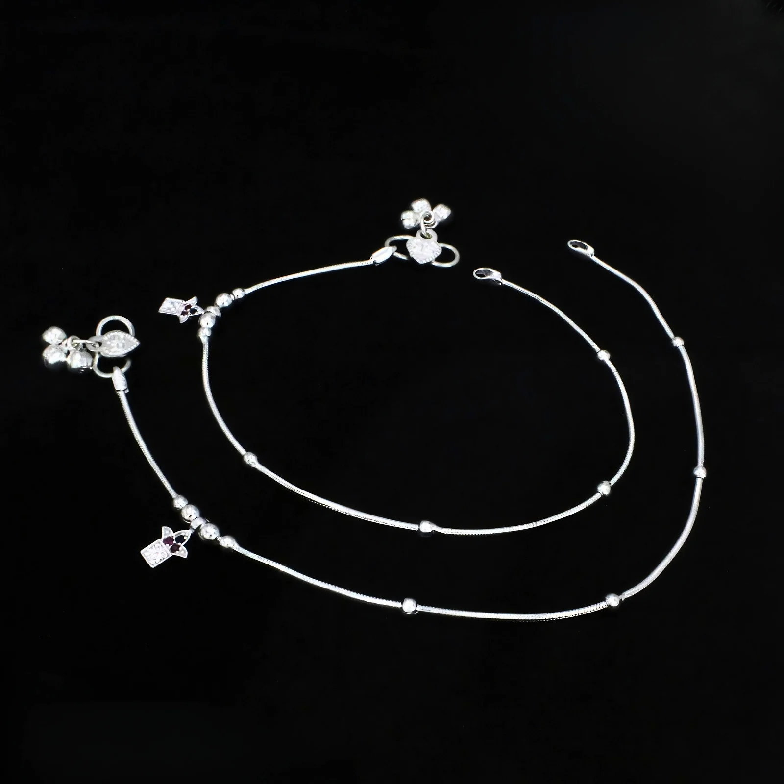 Designer Real Silver Multi CZ Charm Anklet - 10.3 in - Image 3