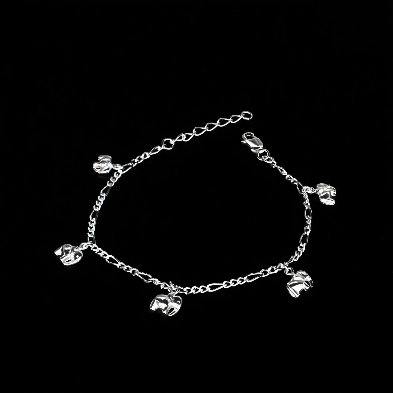 Divine 925 Sterling Silver five elephants charms figaro chain Bracelet for Girls - Image 2