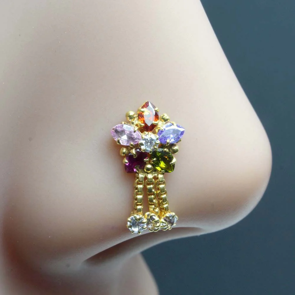Drop dangle chains women nose pin - Image 2