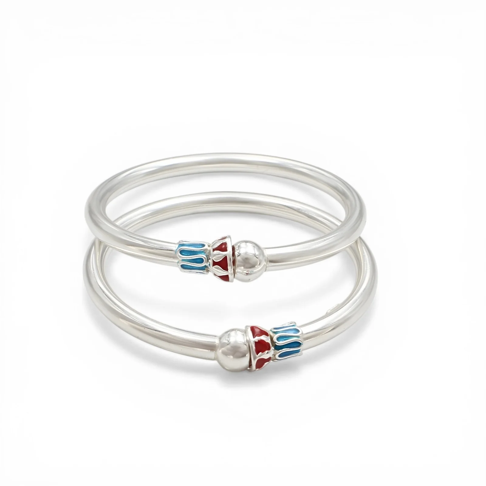Elegant 925 Real Silver kids Openable Ball design Bangle Bracelet - Pair - Image 4