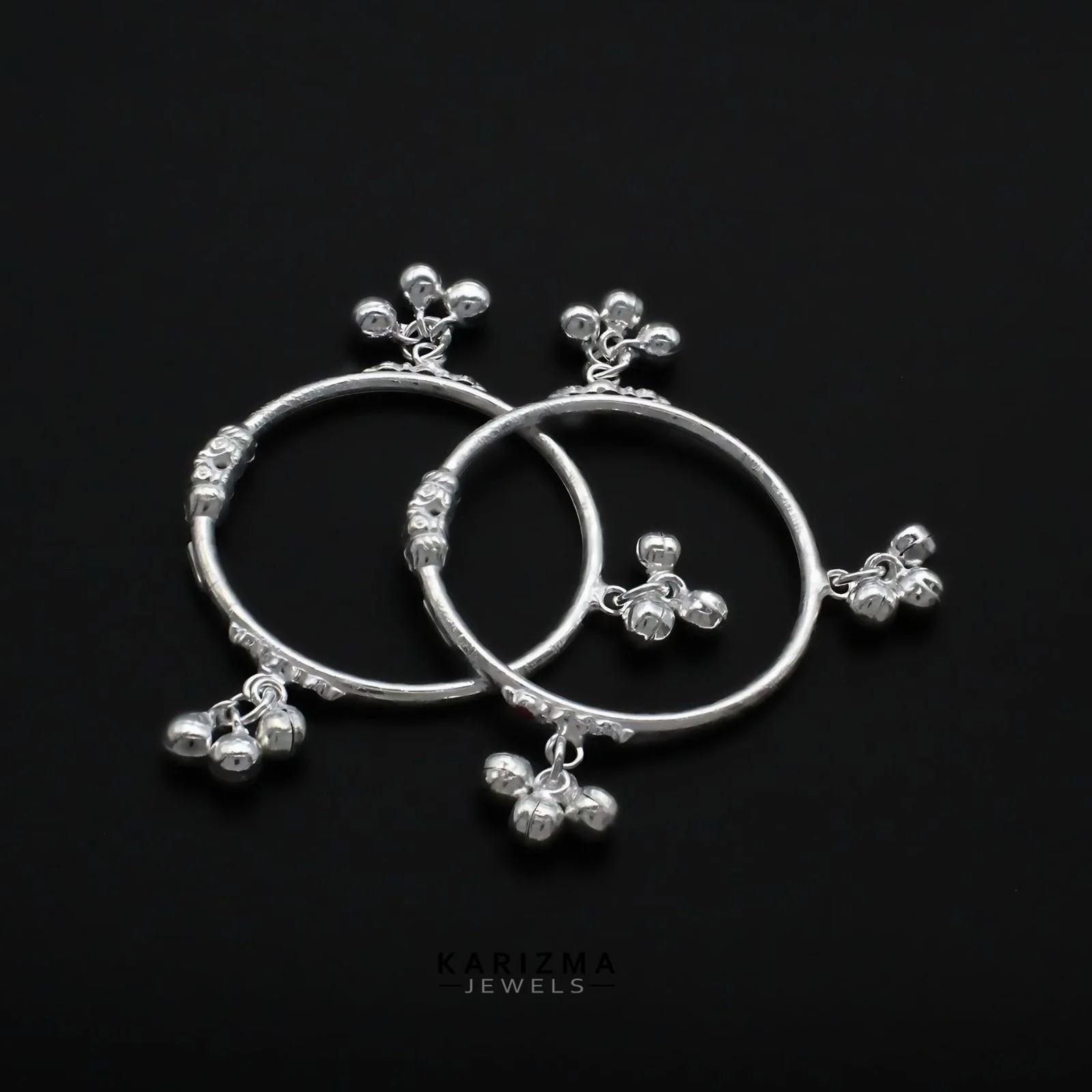 Elephant face Real Silver daily wear kids Bangles Bracelet With Jingle Bells - Pair - Image 4