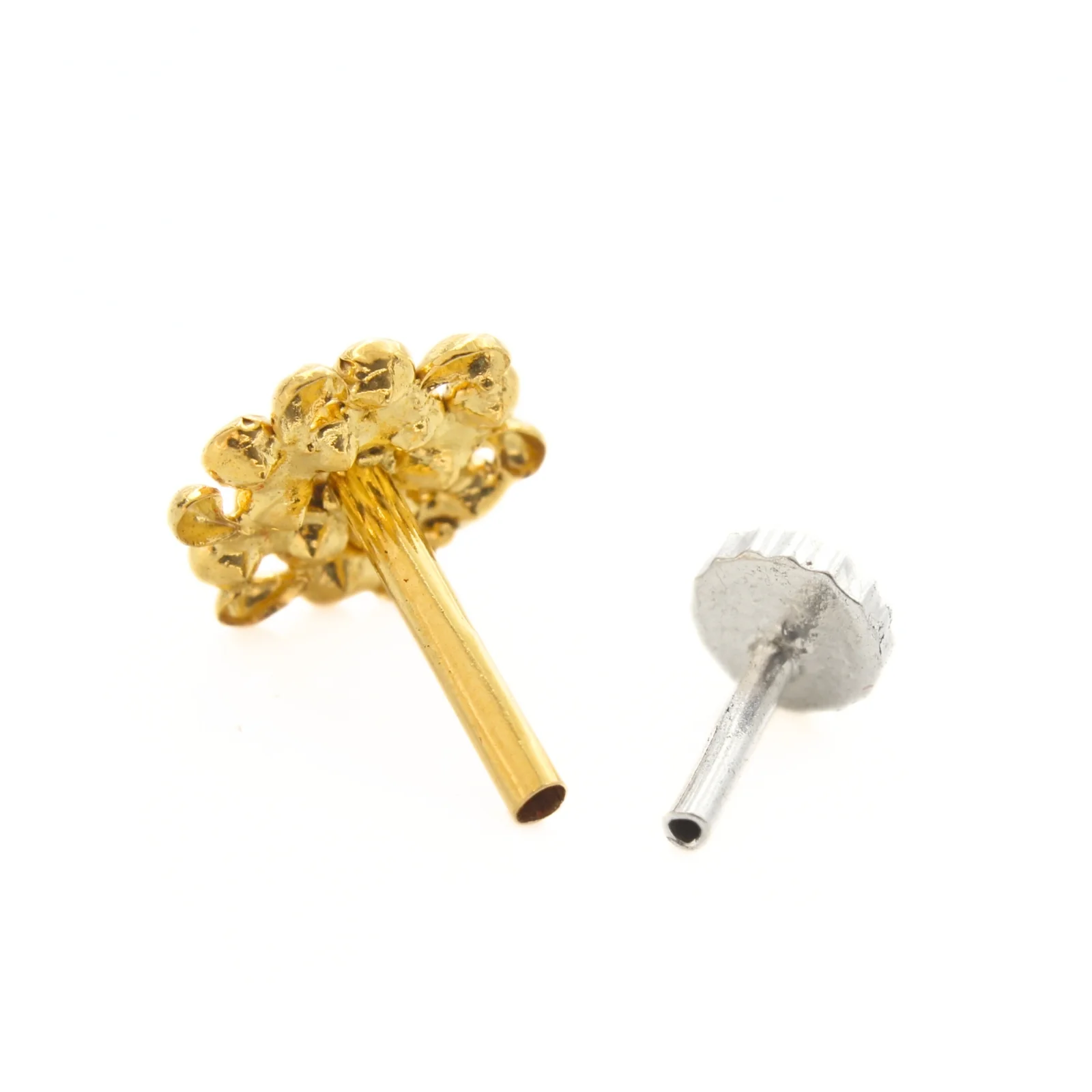 Ethnic Floral 18K Real Gold White CZ Nose stud nose ring Push Pin - Image 4