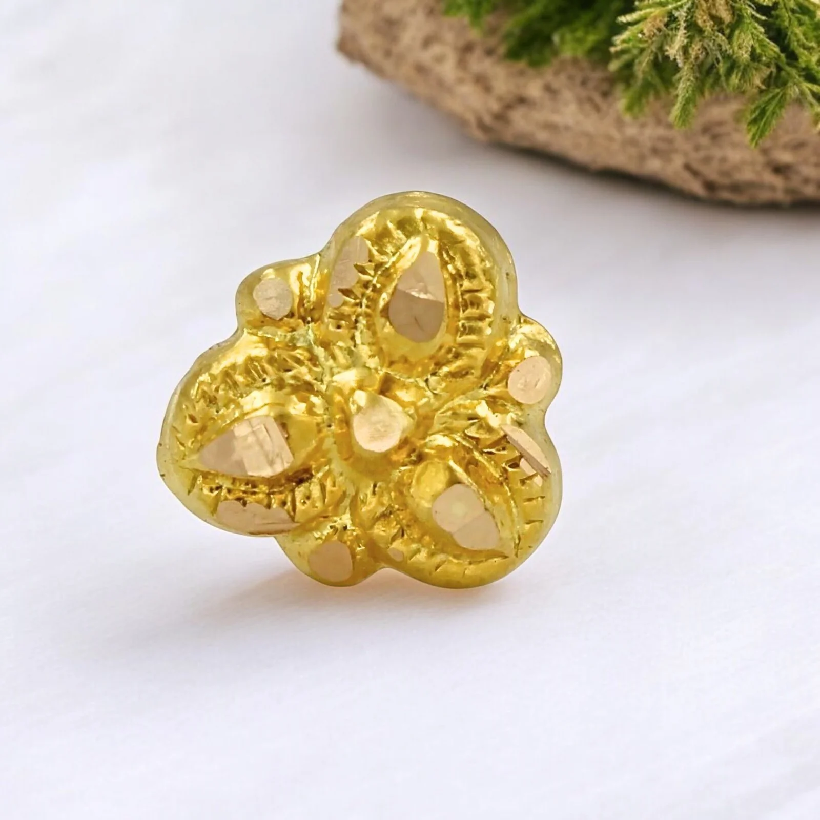 Ethnic floral 18k Real Gold Women Nose Stud Push Pin - Image 2