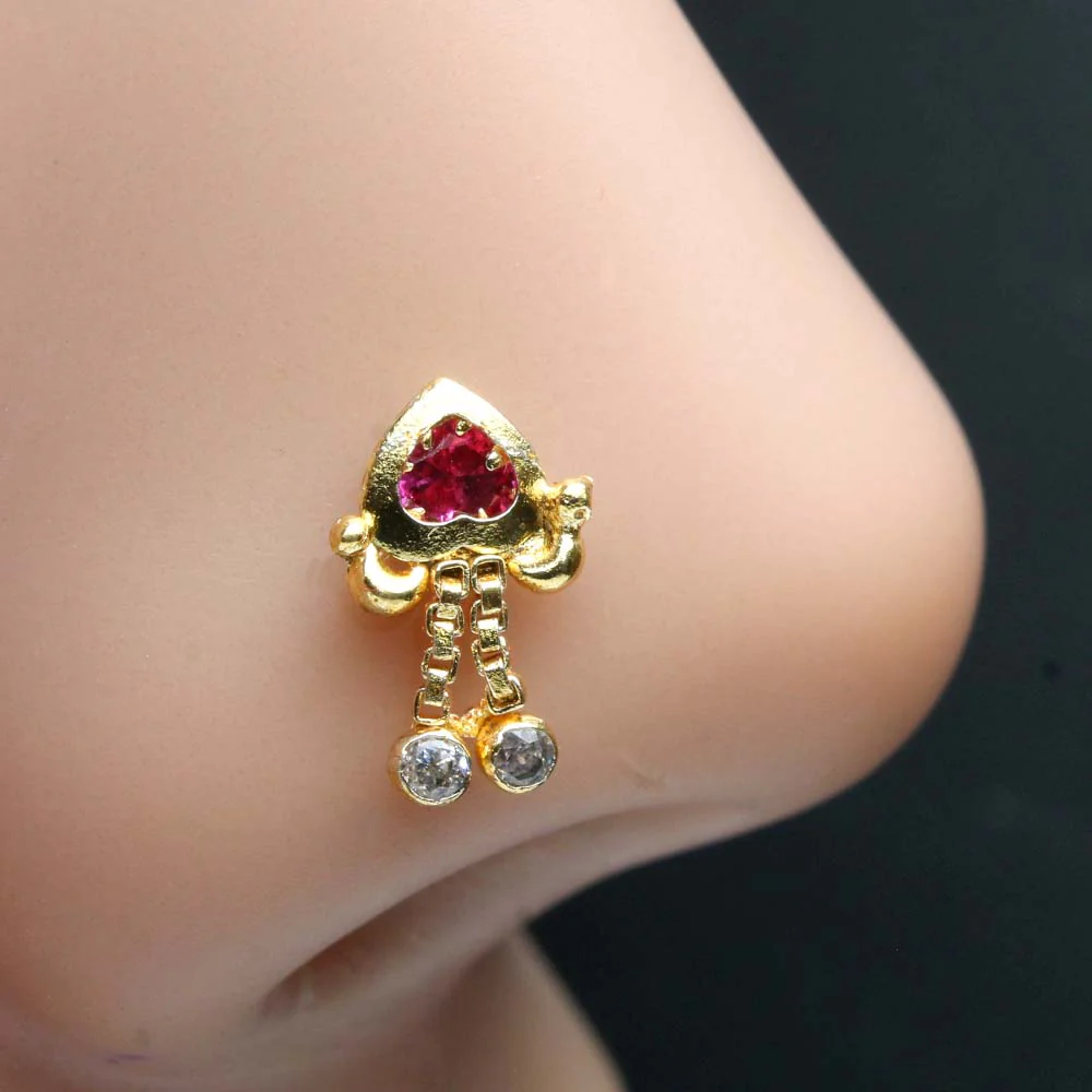 Ethnic Gold Plated dangle nose pin