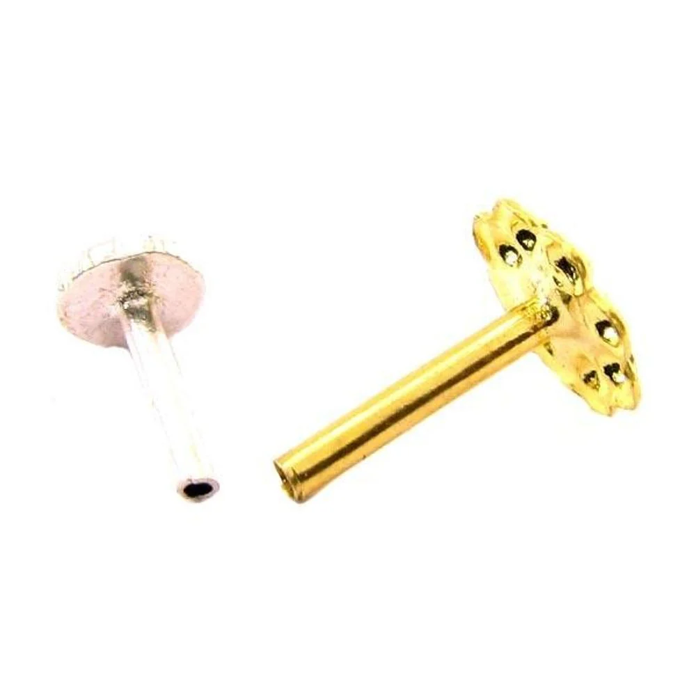Ethnic Indian 14k Solid Real Gold Studded EAR Studs PAIR Silver Push Back - Image 3