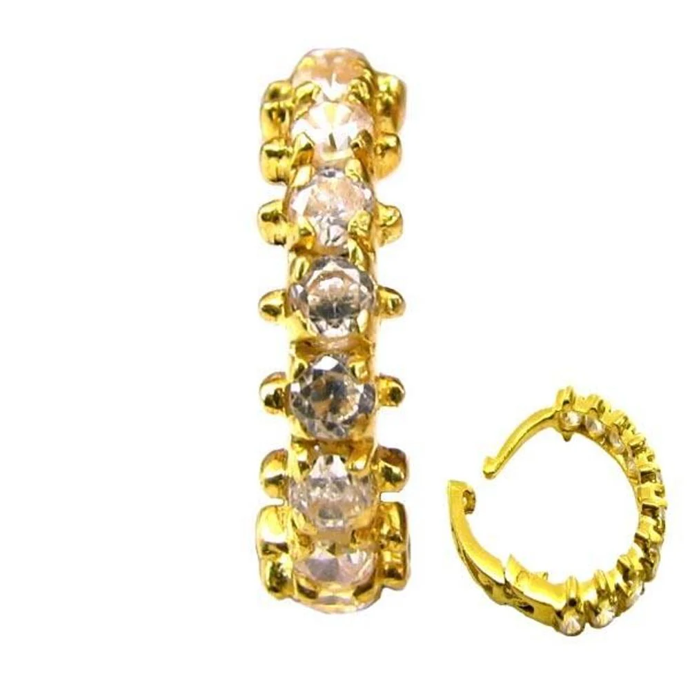 Ethnic Indian Solid Casting CZ Body Piercing Nose Hoop Ring 14k Yellow Gold