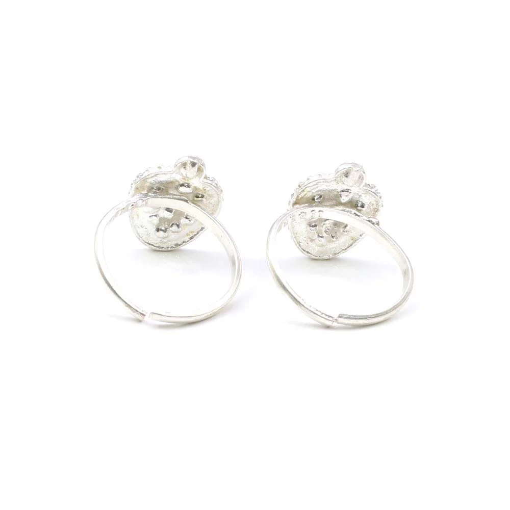 Ethnic Indian Style Handmade Crystal Enamel Toe Rings Pair Real Solid Silver - Image 3