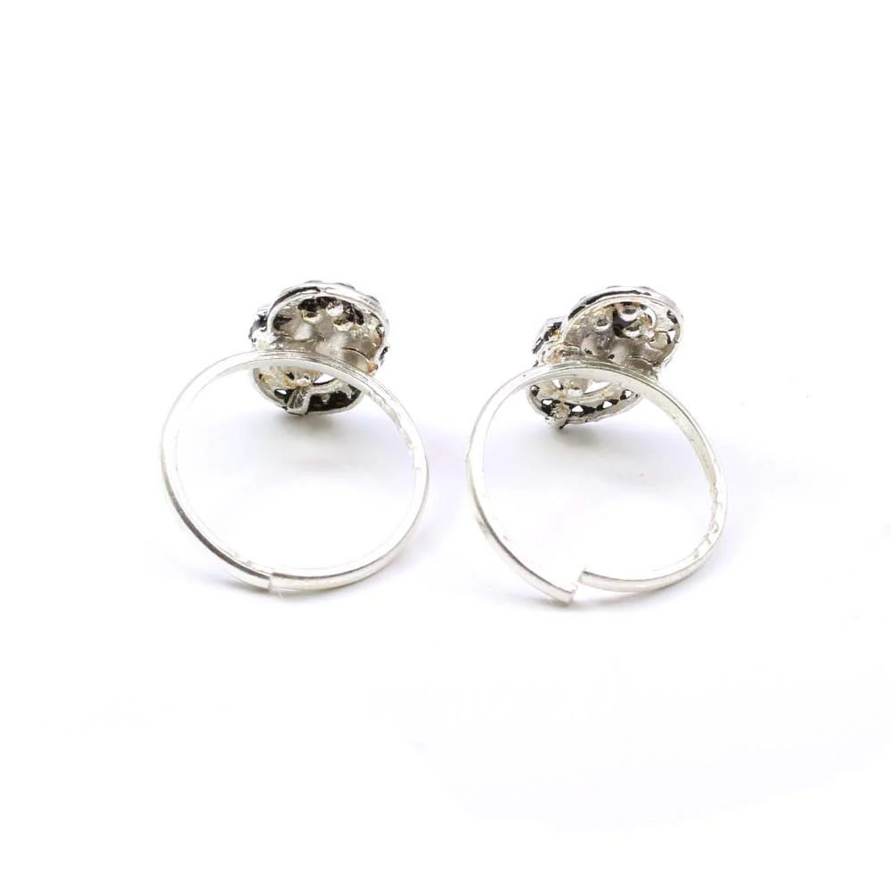 Indian Wedding Handmade Crystal Enamel Toe Rings Pair Real Solid Silver for girl - Image 3