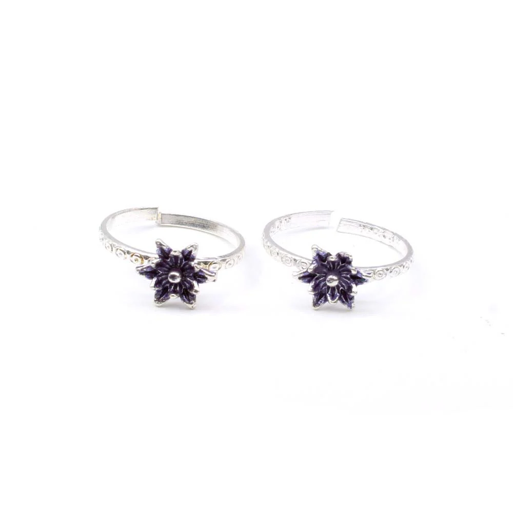 Traditional Indian Style Handmade Enamel Toe Rings Pair Real Solid Silver - Image 2