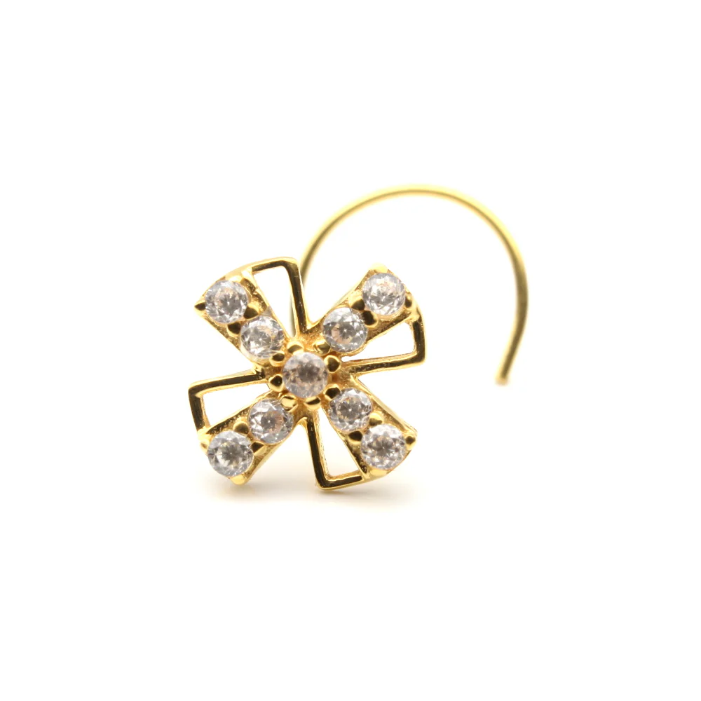 Ethnic Style 14K Real Gold White CZ Twisted Nose Stud 24g - Image 3