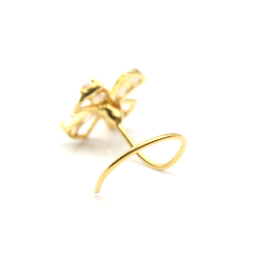 Ethnic Style 14K Real Gold White CZ Twisted Nose Stud 24g - Image 4