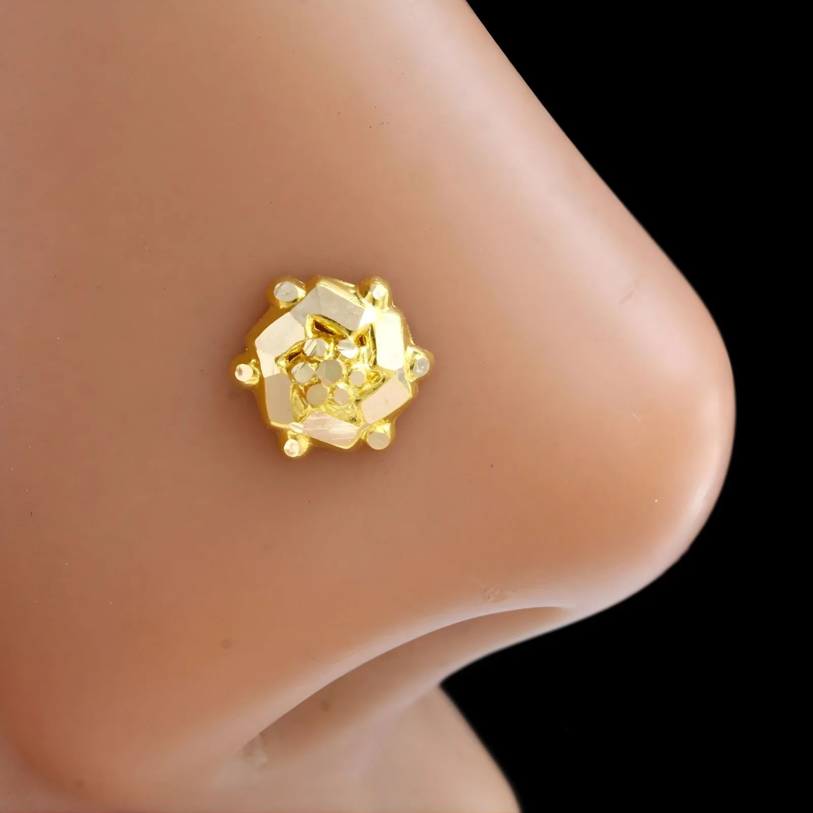 Ethnic style 18k Real Gold Women Nose Stud Push Pin