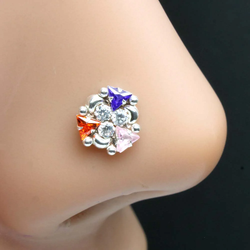 Floral Style Silver Nose Piercing Stud