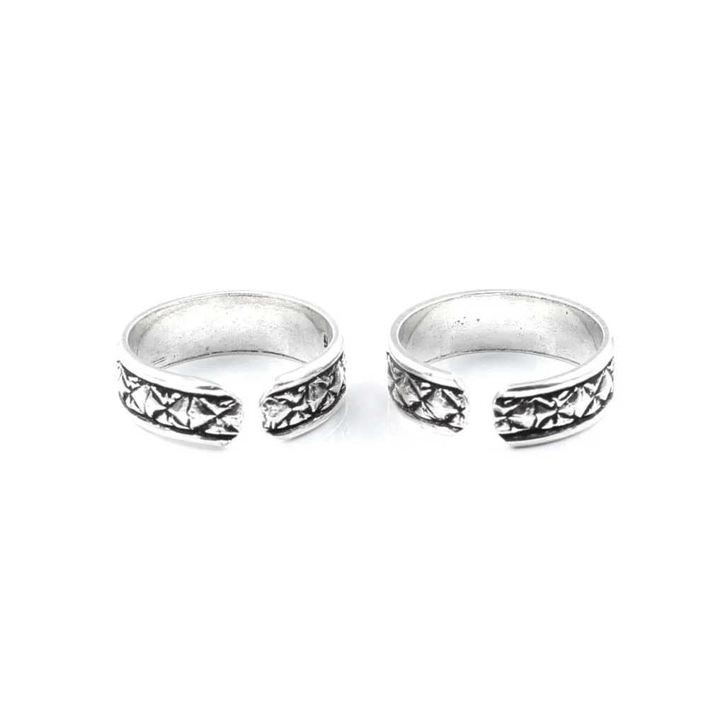 Ethnic Style Real 925 Silver Oxidized foot toe rings band - Pair - Image 4
