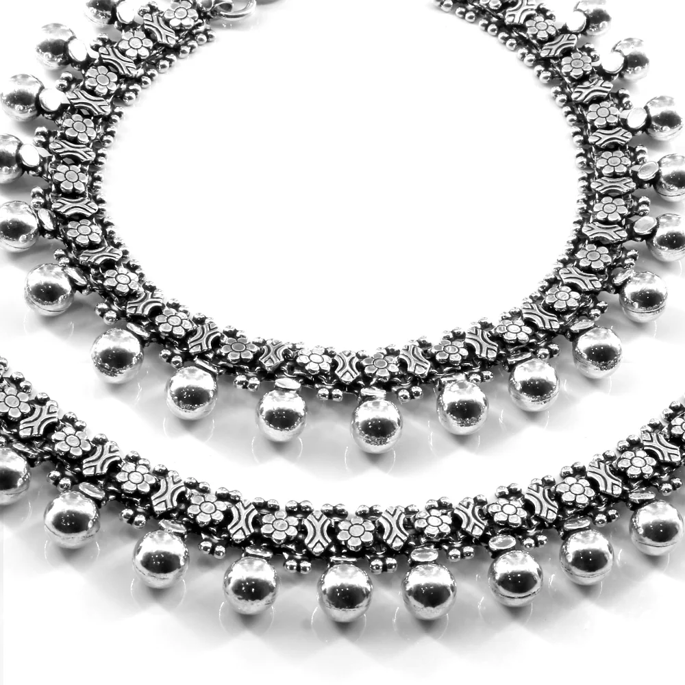 Indian Ethnic Oxidized Silver Women’s Bridal Anklets – 10.5" Anklet Pair - Image 4