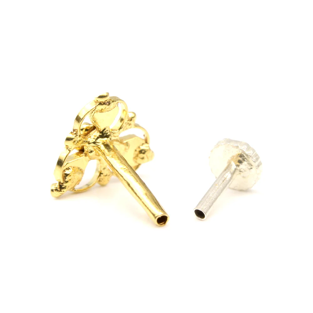 Ethnic Style Real Solid Gold 14K Indian nose Stud nose ring Push Pin - Image 3