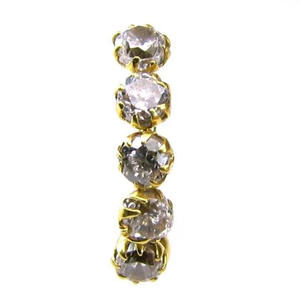 Fascinating White CZ Piercing Studded Nose Hoop Ring Solid 14k Yellow Gold - Image 2