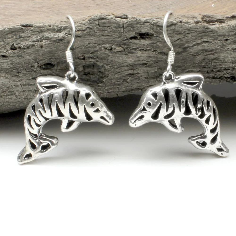 Fish Oxidized dangle 925 Sterling Silver fish hook Earrings - Image 2