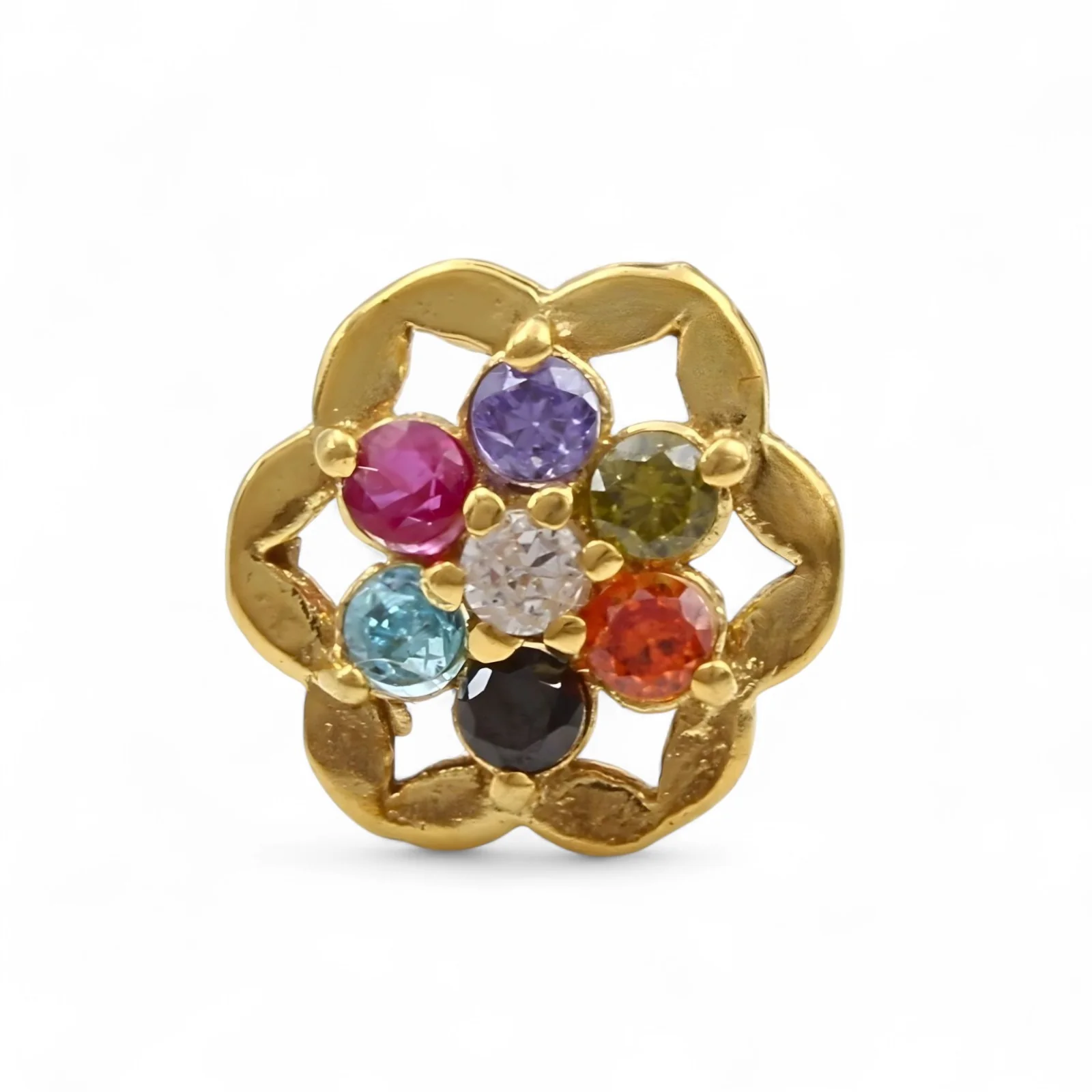 Floral 18K Real Gold Multi CZ Nose stud nose ring Push Pin - Image 3