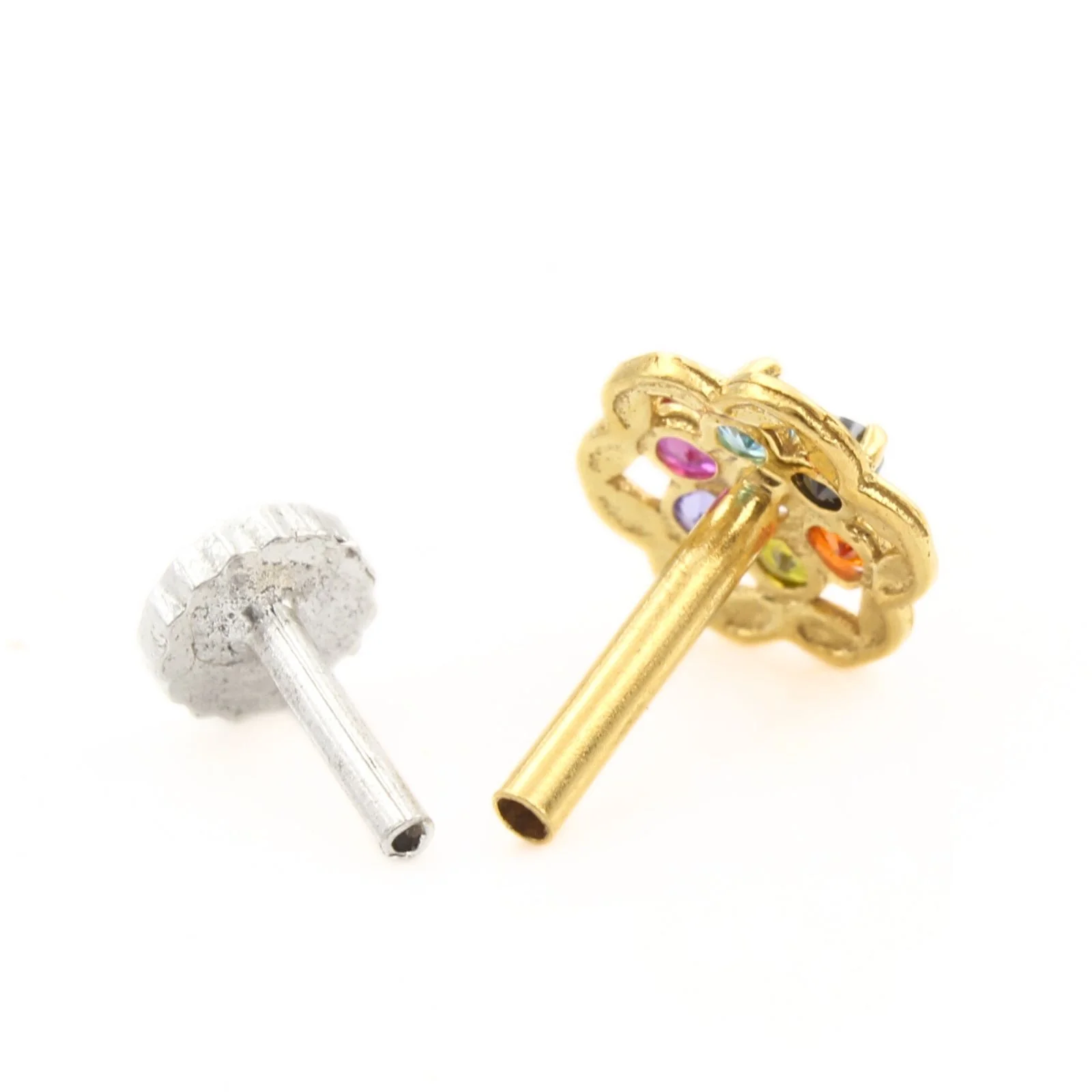 Floral 18K Real Gold Multi CZ Nose stud nose ring Push Pin - Image 4