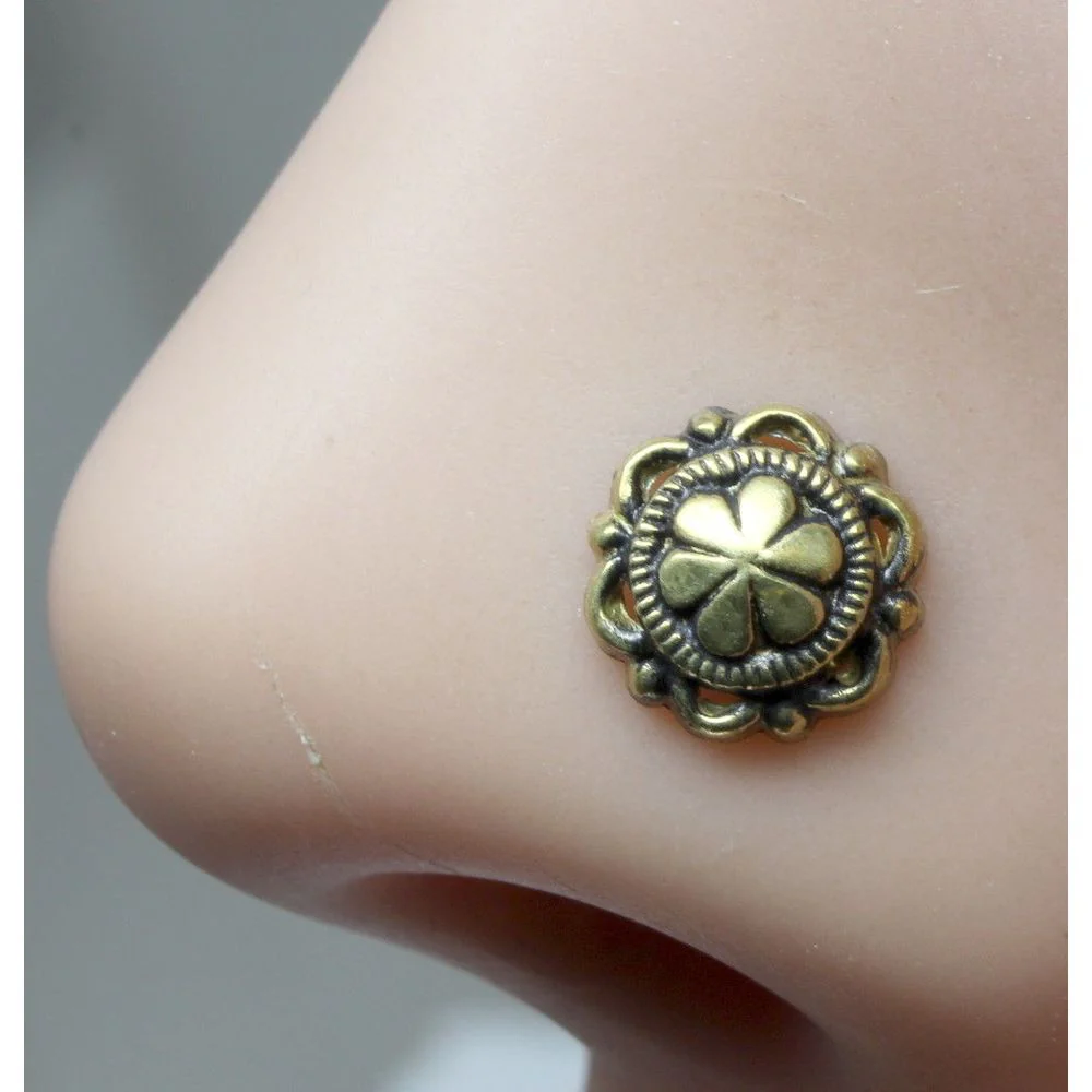 Floral clover Oxidised nose pin - Image 2