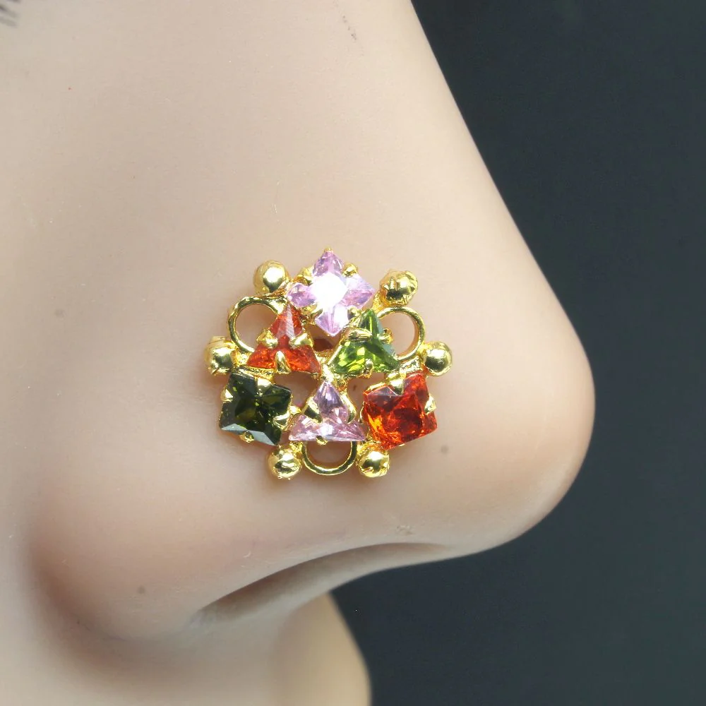 Floral design L-bend nose pin