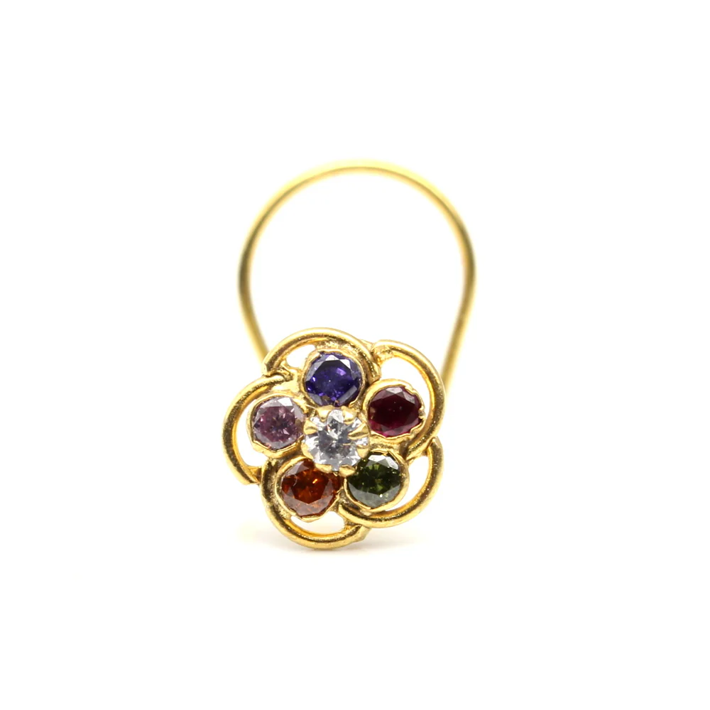 Floral design multi-stone nose pin - Image 2