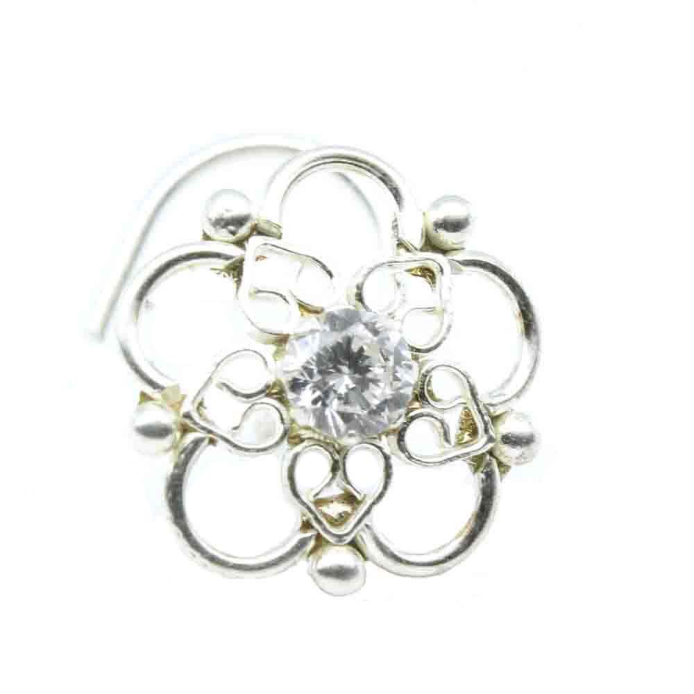 Floral Twisted Silver Nose Piercing - Image 2