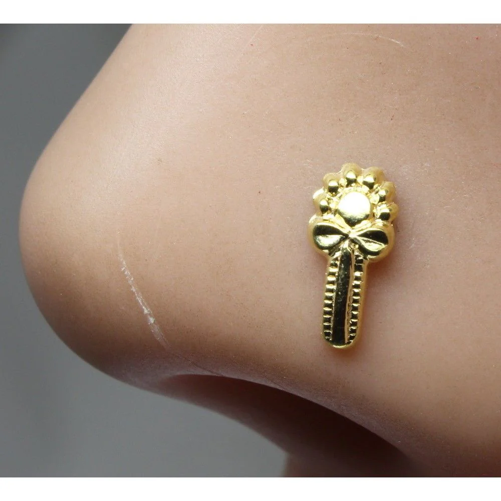 Floral with bow gold nose stud