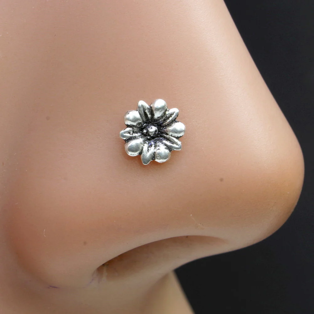Floral Sterling Silver Nose Piercing - Image 2