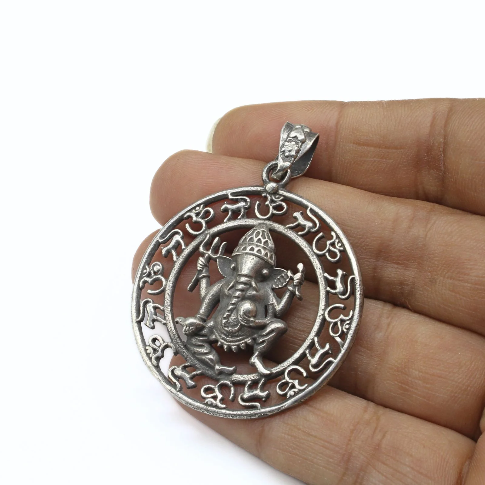 Ganesh Om Symbol 925 Real Silver Sacred Geometry Unisex Pendant - Image 3