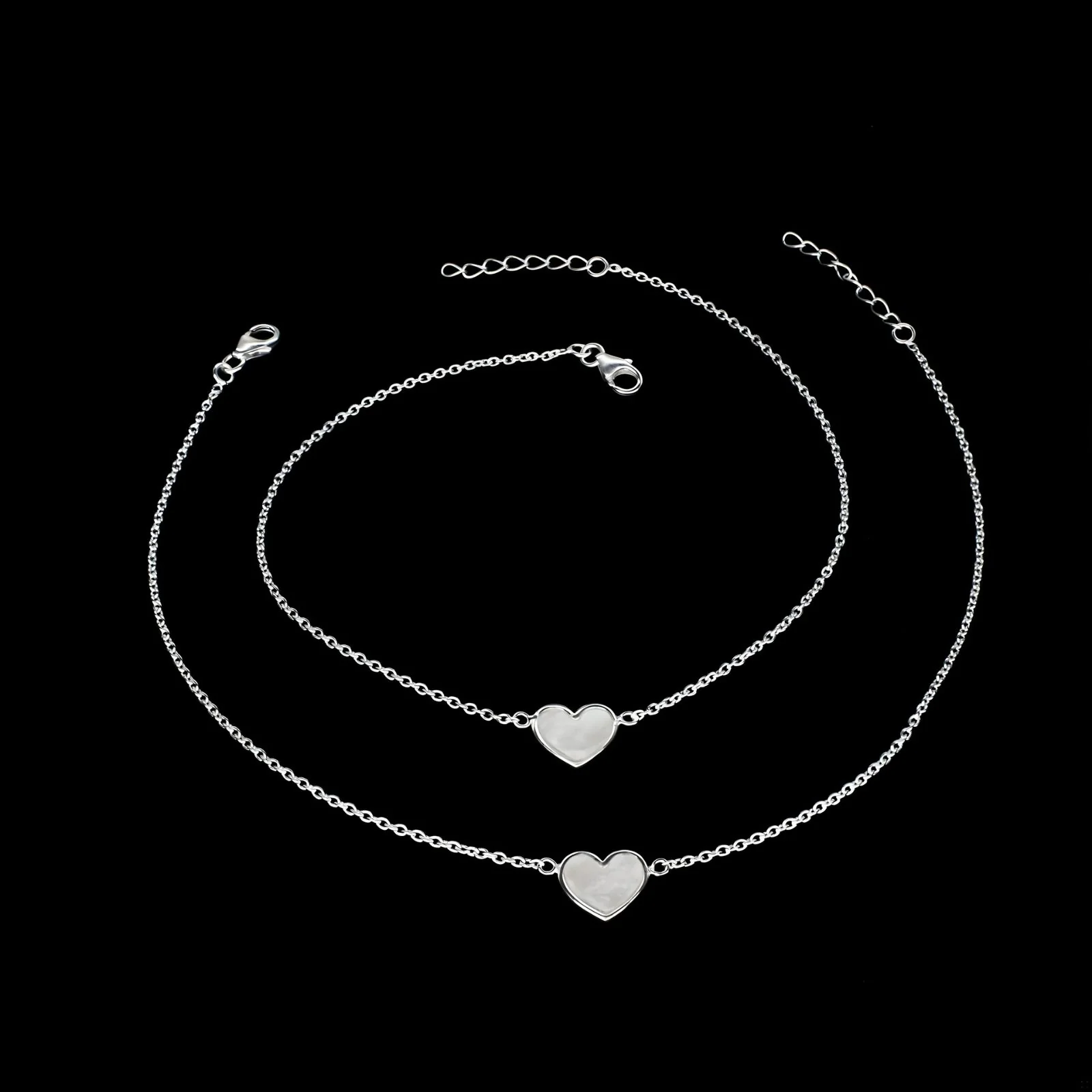 Girlish 925 Sterling Silver Lovely Heart Charm beach wear foot Anklet Pair 10.5" - Image 3