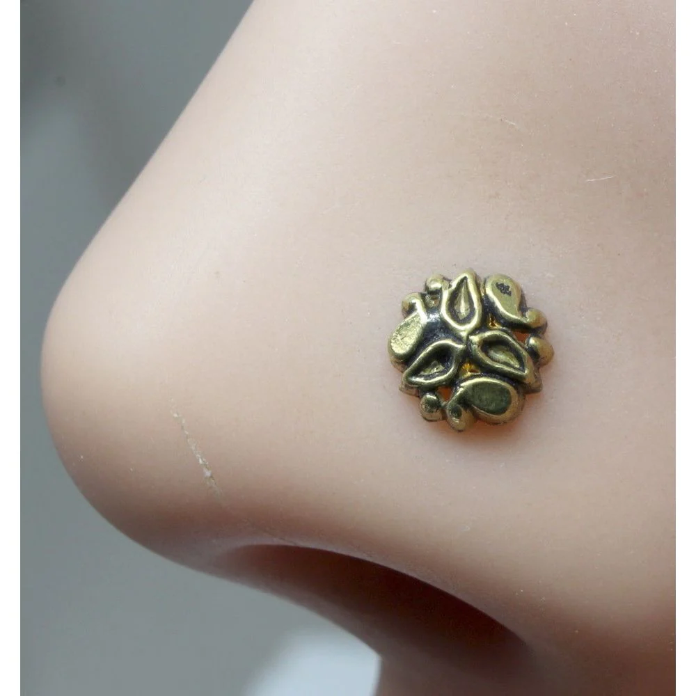 Gold finish intricate motif brass nose pin