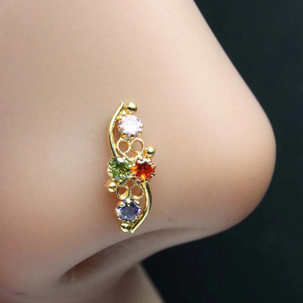 Gold Plated cluster CZ nose pin