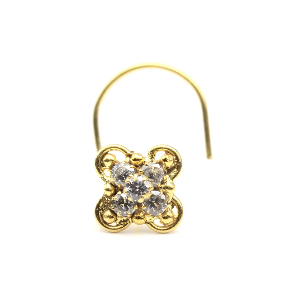 Gold plated CZ square nose stud - Image 2