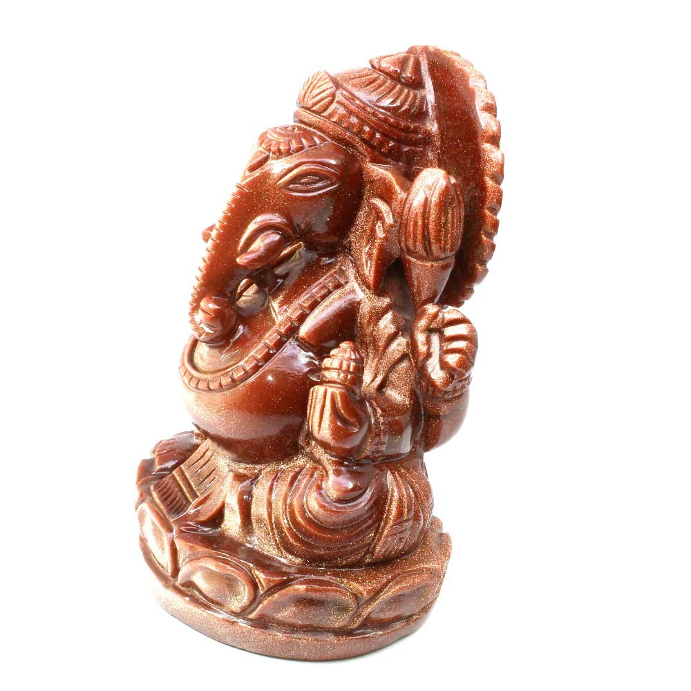Goldstone Ganesh Murti – Hand-Carved Glittering Sculpture - Image 4
