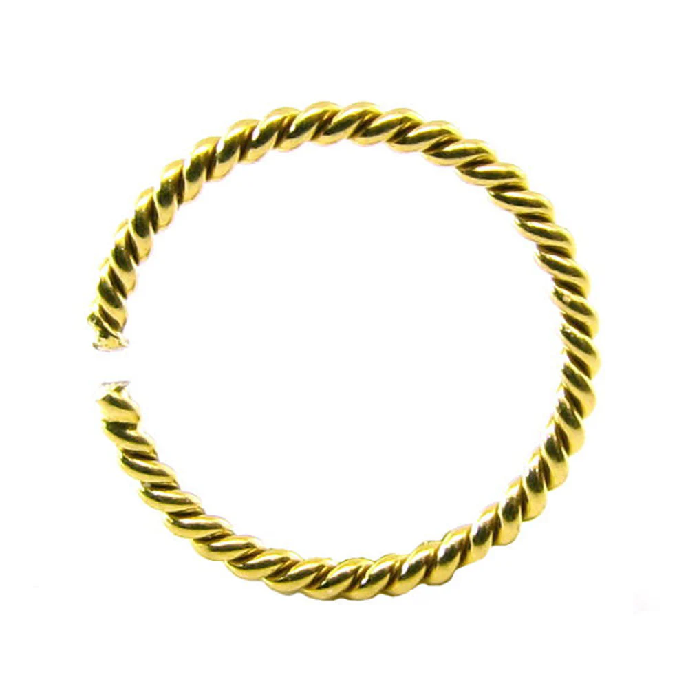 Graceful Piercing Twisted Wire Nose Hoop Ring Solid 14k Yellow Gold - Image 2