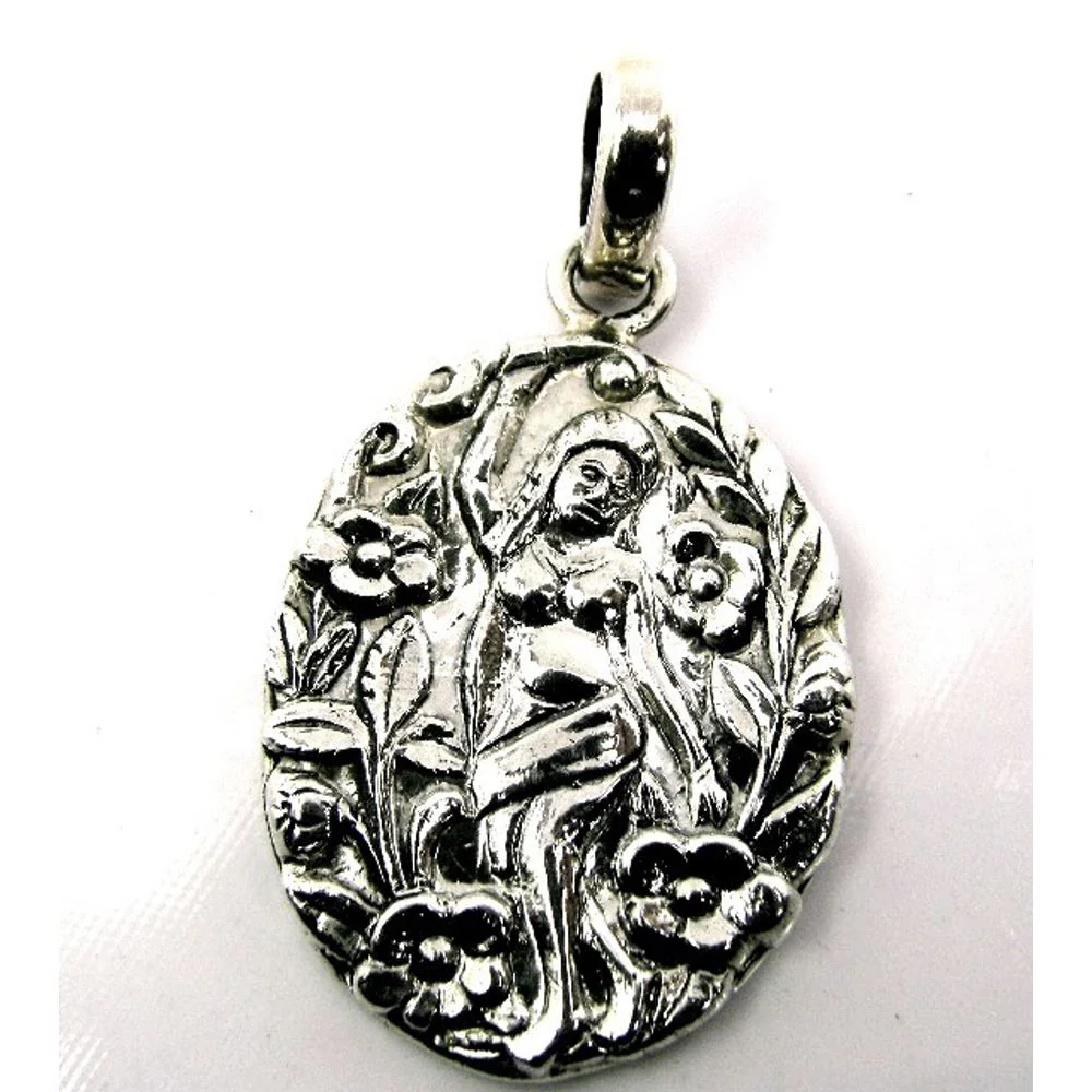 Hand Crafted Antique Style Girls and Flower Inscribed 925 Sterling Silver Pendant - Image 3