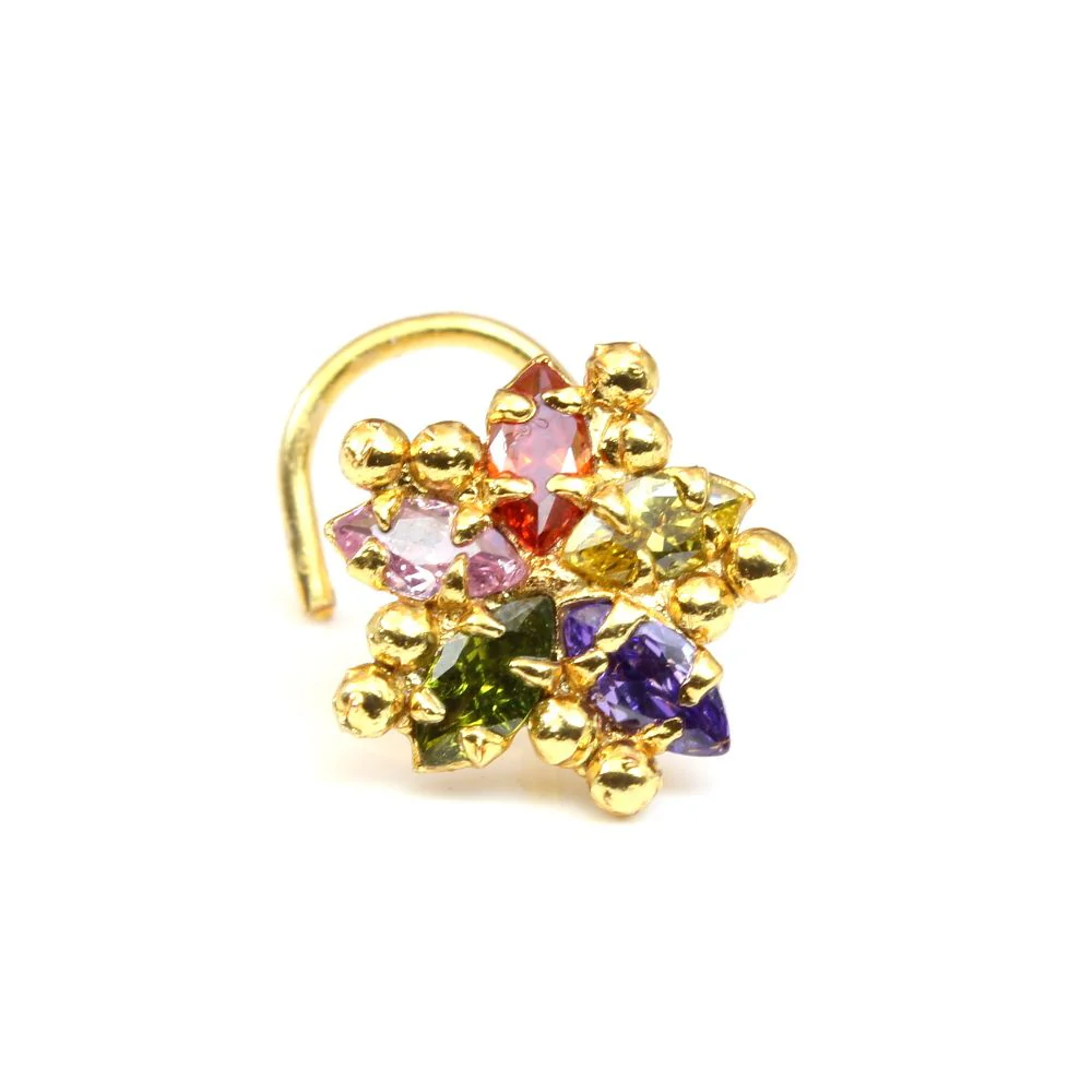 Handcrafted CZ floral design nose pin - Image 2
